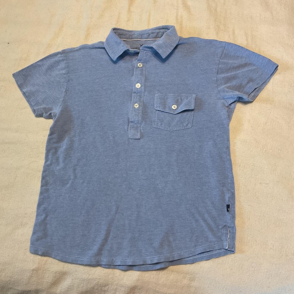 American Eagle Shirt Mens Medium Blue Polo Short Sleeve Pocket Casual Soft